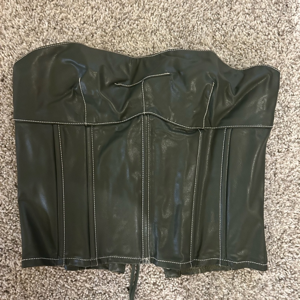 Edikted Dark Green Leather Crop Top